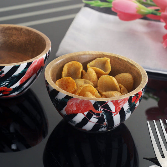Flamingo Paradise Wooden Snack Bowls | Set Of 2
