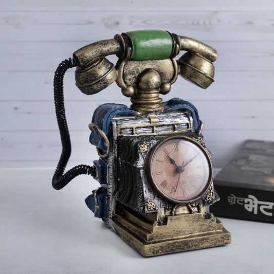 Timeless Antique Telephone Tabletop Clock Showpiece