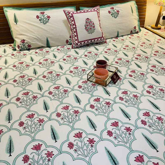 Mughal Floral South Cotton Bedsheet |  Double Size