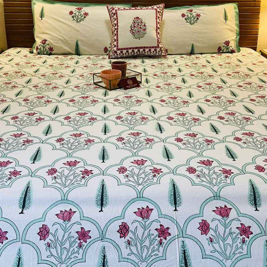 Mughal Floral South Cotton Bedsheet |  Double Size