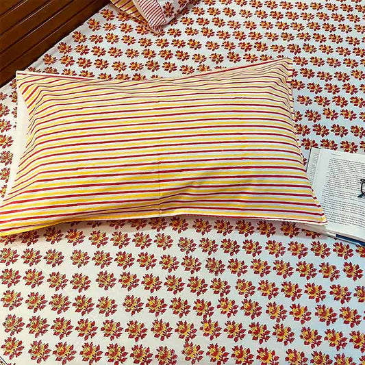 Pink Yellow Floral premium Cotton Bedsheet |  Double Size