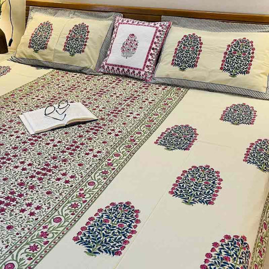 Pink Mughal Jaal South Cotton Bedsheet |  Double Size