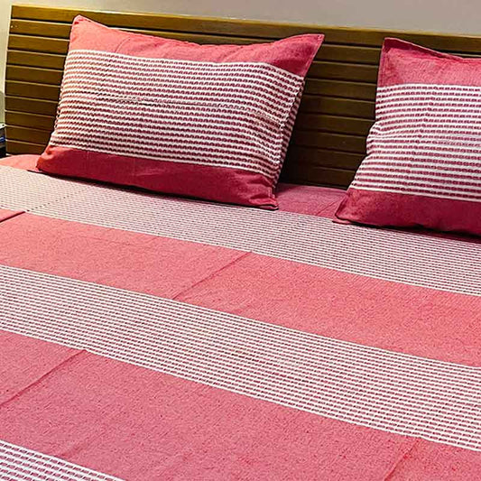 Pink Woven Handloom Cotton Bedsheet |  Double Size