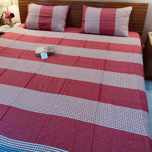 Red Woven Handloom Cotton Bedsheet |  Double Size