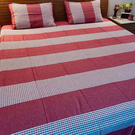 Red Woven Handloom Cotton Bedsheet |  Double Size