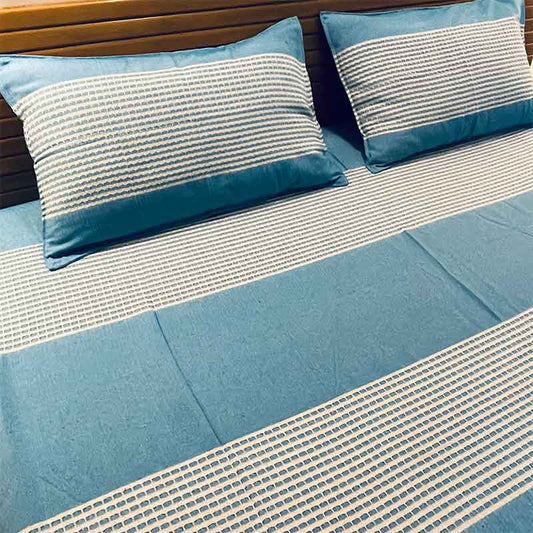 Sky Blue Woven Handloom Cotton Bedsheet |  Double Size