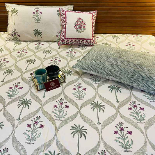 White Palm Tree South Cotton Bedsheet |  Double Size