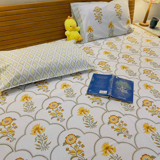 Yellow Marigold Premium Cotton Bedsheet |  Double Size