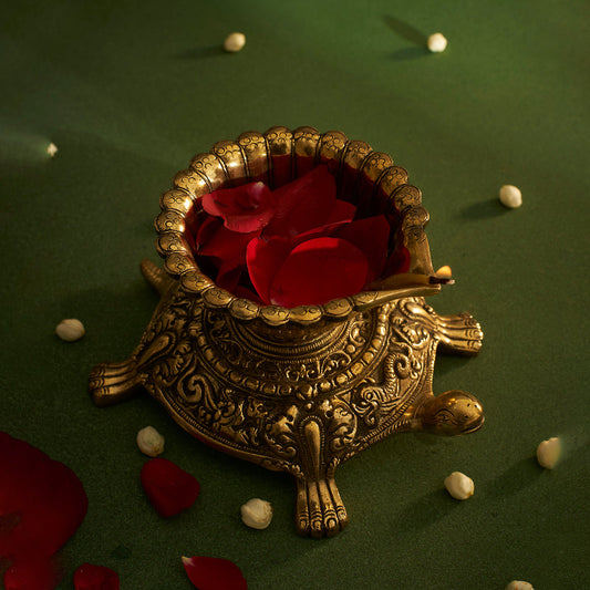 Brass Tortoise Diya for Good Luck