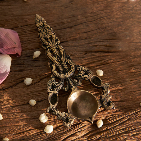 Brass Aarti Havan Spoon with Intricate Jaali Work