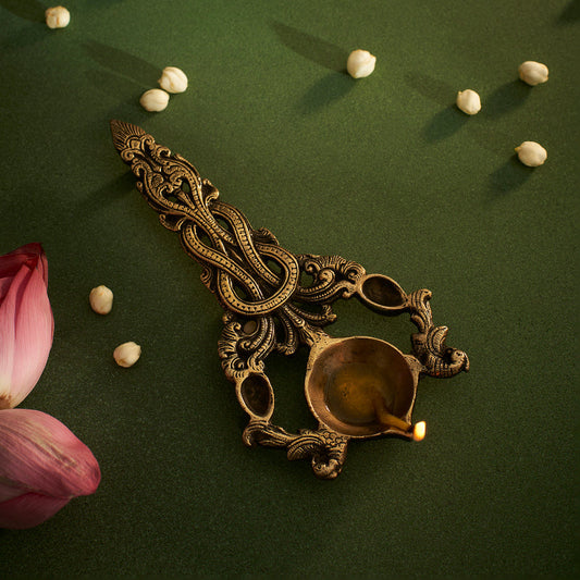 Brass Aarti Havan Spoon with Intricate Jaali Work