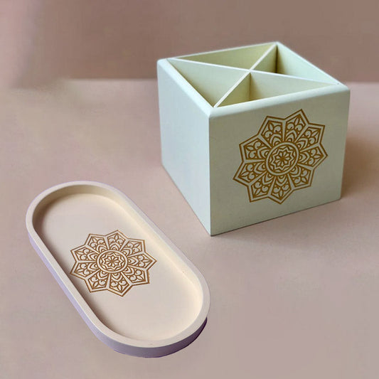 Ivory White Spoon Stand With Oval Tray