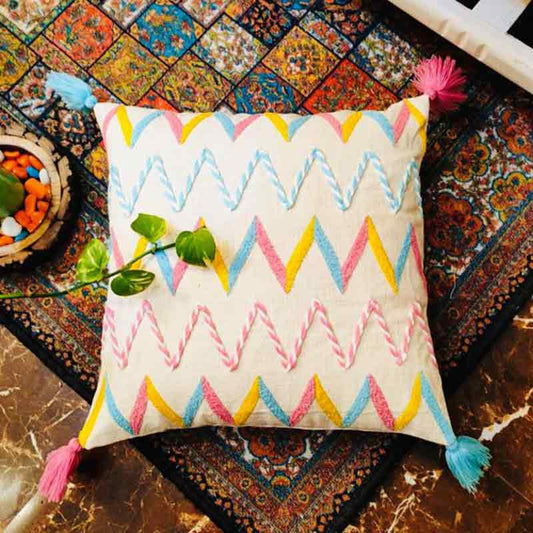 Rainbow Aztec Embroidered Cushion Covers | Set of 2 | 16x16 Inches