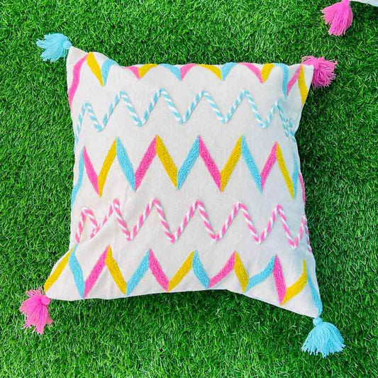 Rainbow Aztec Embroidered Cushion Covers | Set of 2 | 16x16 Inches