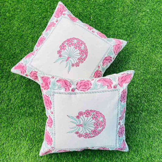 Peach Blossom Canvas Cotton Cushion Covers | Set of 2 | 16x16 Inches