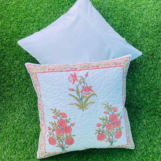 Orange Blossom Quilted Cushion Covers | Set of 2 | 16x16 Inches