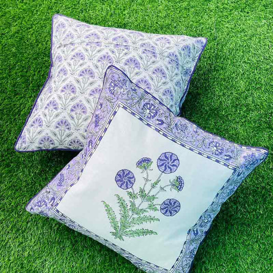 Purple Blossom Canvas Cotton Cushion Covers | Set of 2 | 16x16 Inches