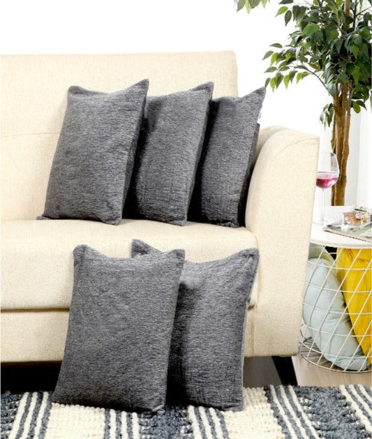 Chenile Novelty Gray Cushion Cover | Set of 5