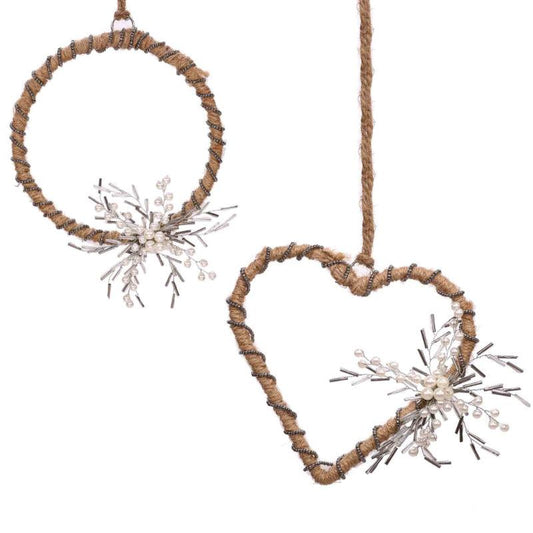 Beaded Wreath & Beaded Heart Hanging Set |Set of 2 | Multiple Colors