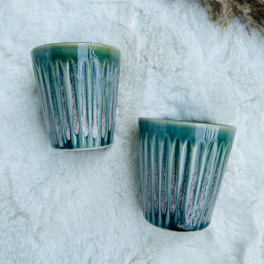 Andria Green Lined Kulhar | Set of 2