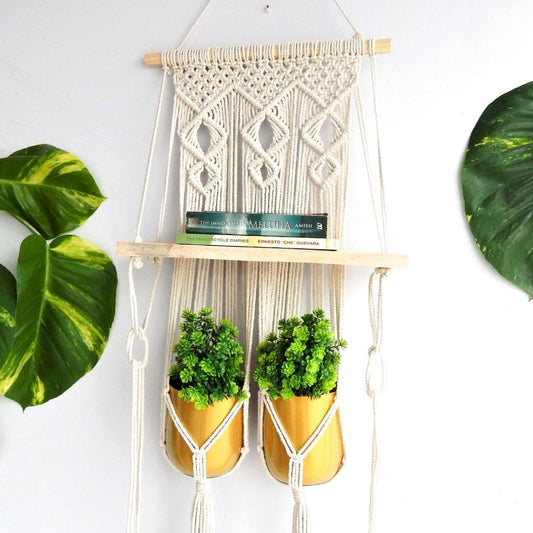 Contemporary 3-tier Knitted Wall Hanging Shelf