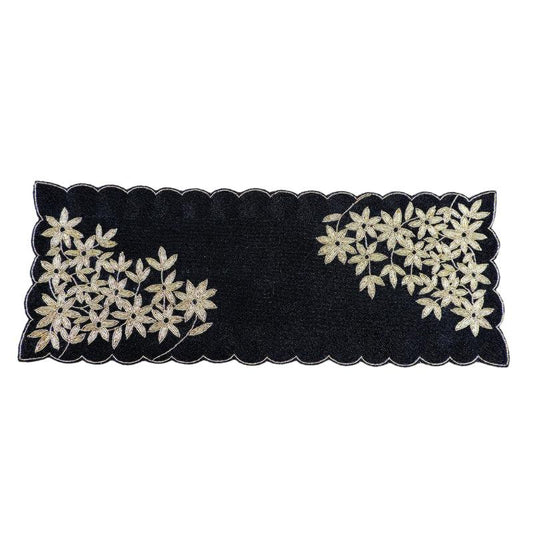 Black & Gold Embroidered Table runner | 36x13 Inches