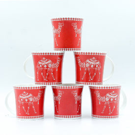 Decorative Camels Pattern Cups | 160 ml | Set of 6 | Multiple Colors