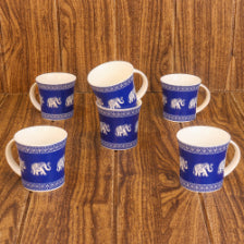Elephant Parade Pattern Ceramic Cups | 160 ml | Set of 6 | Multiple Colors