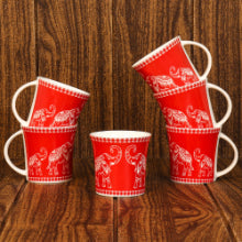 Dancing Elephant Pattern Cups | 160 ml | Set of 6 | Multiple Colors