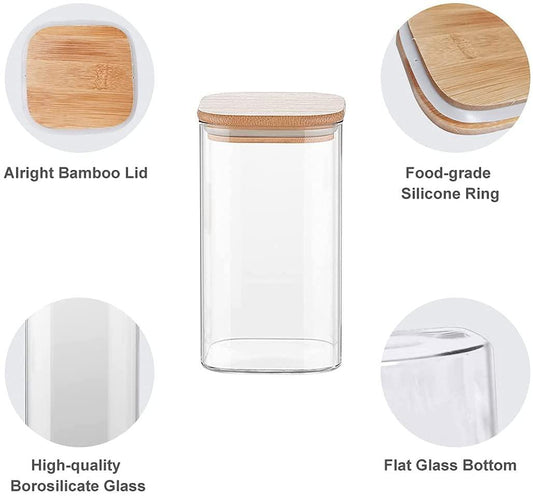 Glass Bamboo Lid Air Tight Jar | 700 ml | Set of 4