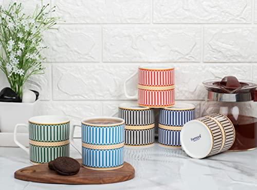 Indian Ceramic Multi Fence Tea Cup | Set of 6 | 160 ml