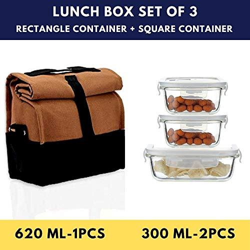 Glass Container Lunch Box | Set of 3 | Multiple colours