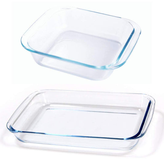 Borosilicate Glass Rectangular & Square Dish | 1.6L & 1.7L | Set of 2