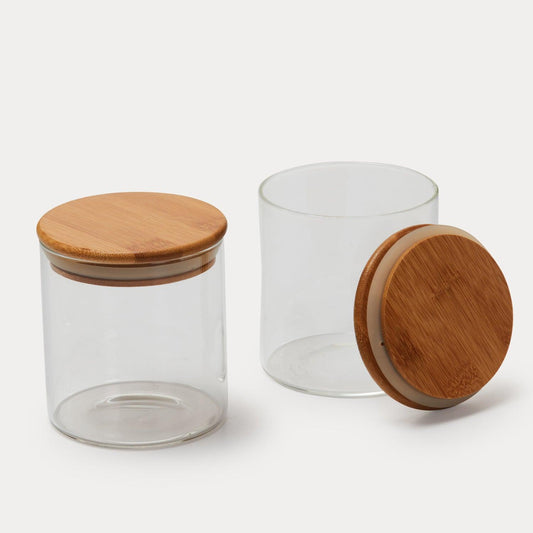 Glass Jars with Bamboo Lid Containers | 5 Inch | Set of 2