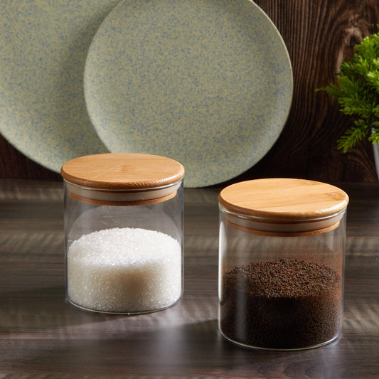 Glass Jars with Bamboo Lid Containers | 5 Inch | Set of 2