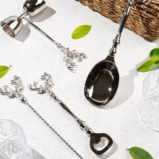 Saarang Bar Set | Lead-free Brass | Set of 4 | Silver