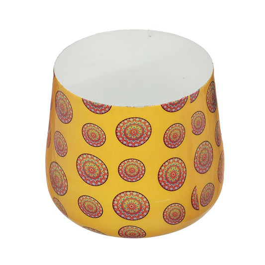 Yellow Table Top Designer Meena Metal Pot