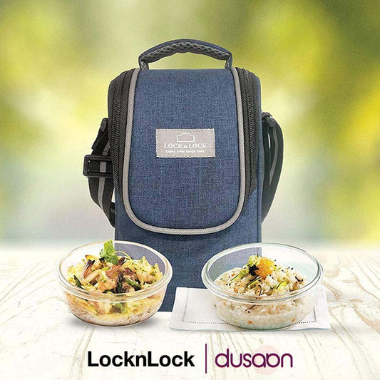 Airtight Glass Food Containers Lunch Box with Blue Bag | 380ml | Set of 3