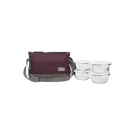 Airtight Glass Food Containers Lunch Box With Brown Bag | Set of 4