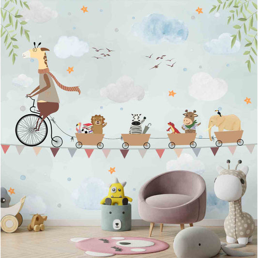 Giraffe Cycling on a Rope, Animal Theme Wallpaper | Multiple Options