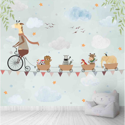 Giraffe Cycling on a Rope, Animal Theme Wallpaper | Multiple Options