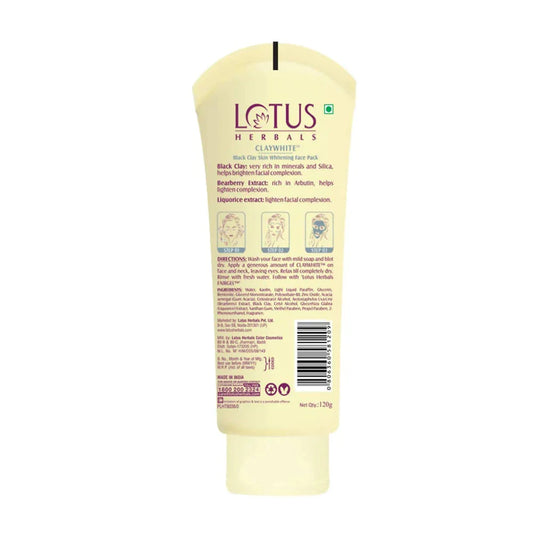 Lotus Herbals Claywhite Black Clay Face Pack – Detox & Glow Treatment