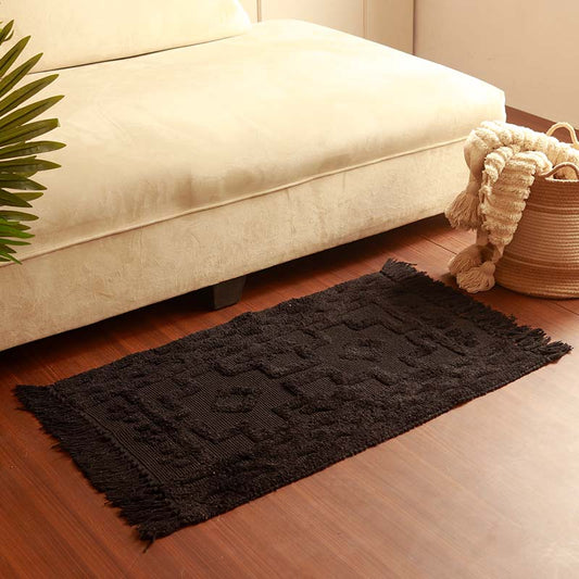Black Hand-loomed Cotton Doormat | 34 x 21 Inches