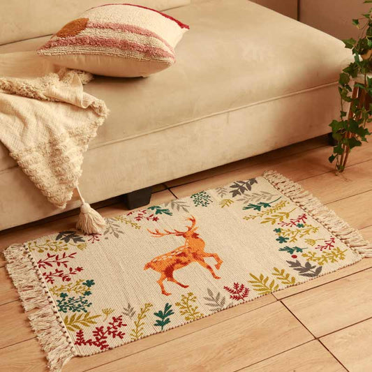 Classic Multi-colored Printed Dhurrie | Floormat | 33x21 Inches