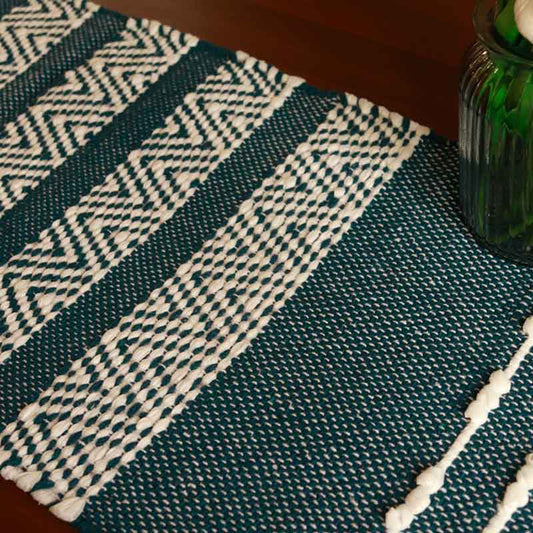Blue & White Hand-loomed Cotton Runner | 72 x 13 Inches