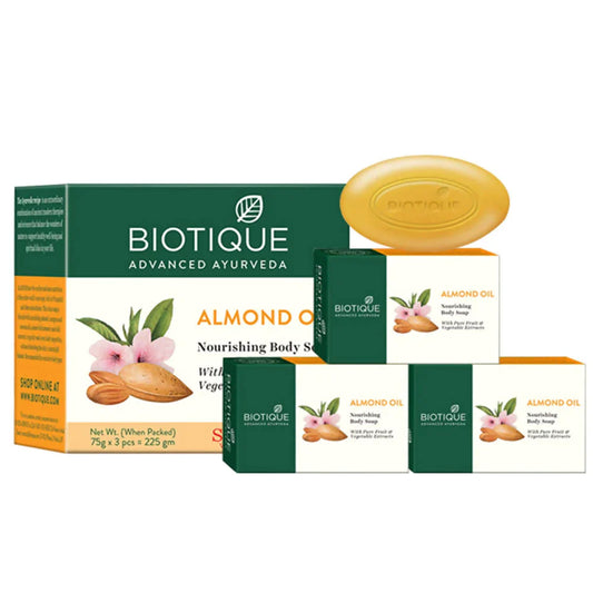 Biotique Advanced Ayurveda Bio Almond Oil Nourishing Body Soap-Pack of 3, 225 g (3 x 75 g)