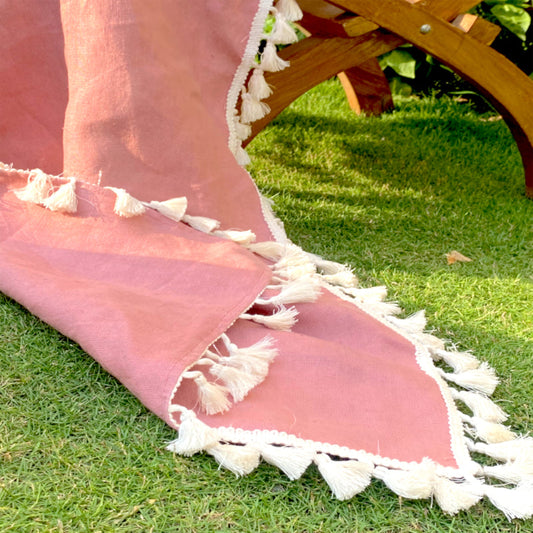 Pastel Pink with Tassle Lace Hemp Table Runner | 18x55 Inches