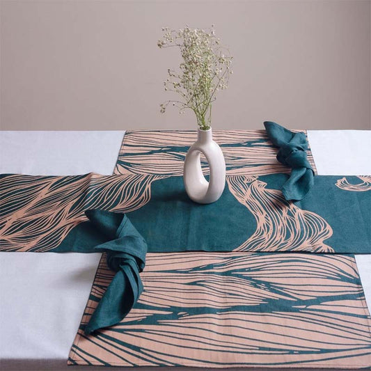 Dark Green Printed Table Runner | 72x13
