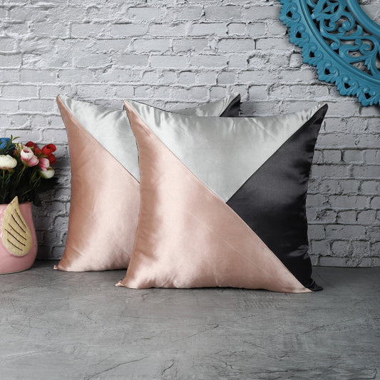 BW Asymmetrical Satin Cushion Cover| Pink |Set of 2