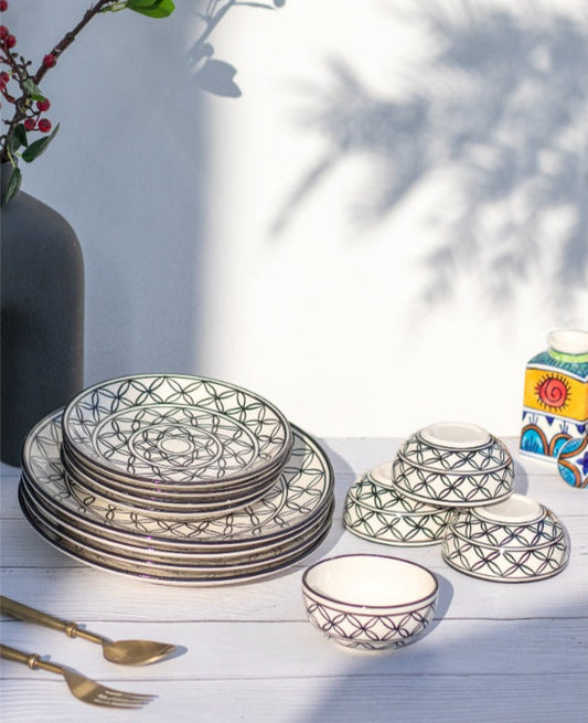 Agapi Ceramic Handpainted Dinner Set | Set Of 12